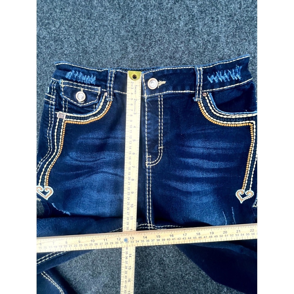Adonai Y2K Embroidered Heart Stitch Bootcut Jeans Womens 30x30 Blue Dark Wash - Picture 7 of 9
